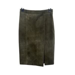 NWT Intermix Olive Green Suede Leather Front Slit Pencil Skirt Small Western